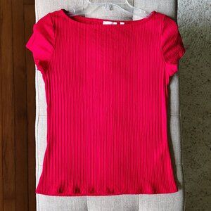 Cyrus Red Boatneck Top Ribbed Small